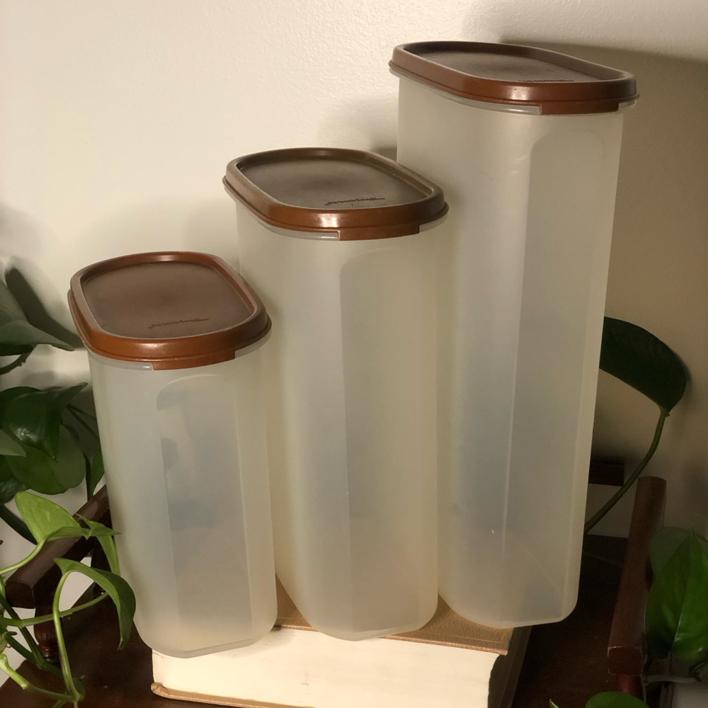 Tupperware Translucent Kitchen Storage Canisters with Brown Lids - Set of 3